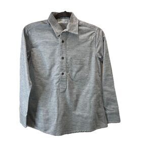 Eight + Sand Half Button Striped Blue Normandy Linen and Longstaple Cotton Mens